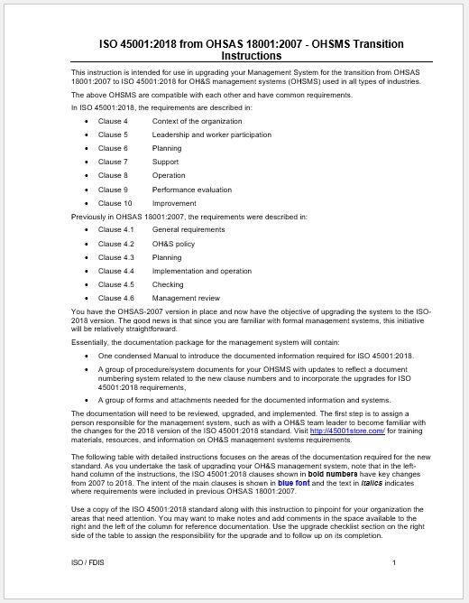 OHSAS 18001:2007 to ISO 45001:2018 Transition SMS Package