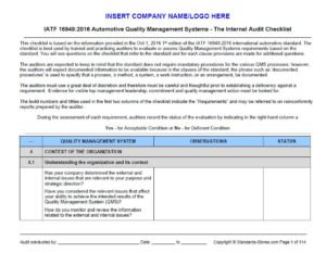 9001:2015 to 16949:2016 Internal Auditor Tools: Checklist, Procedures and Forms