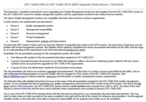 13485:2003 to 2016 QMS Upgrade Instructions Transition