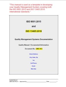 13485: 2016-9001:2015 Quality Manual and Procedure Package