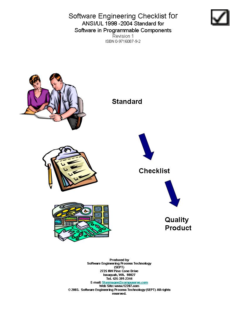 Evidence Product Checklist For UL 1998 Standard for Safety - Software in Programmable Components